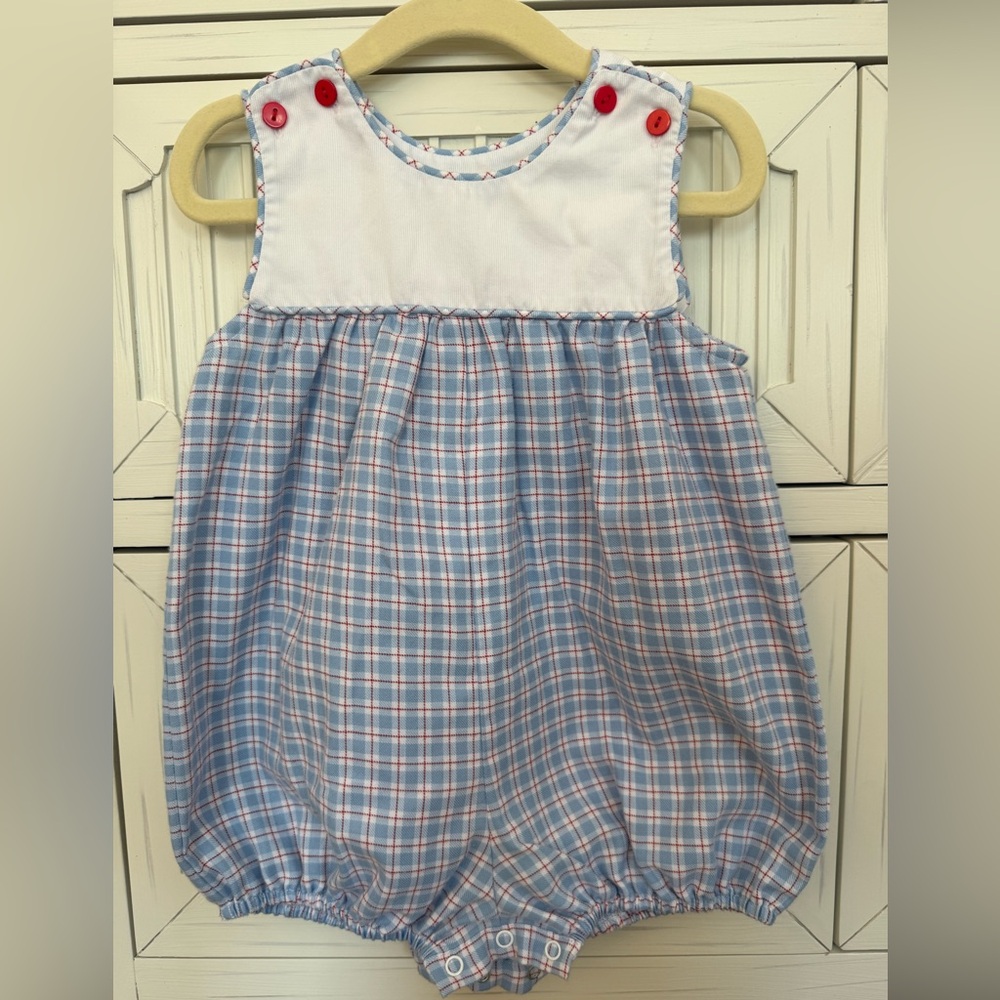 Lullaby Set Dusty Blue and Red Plaid Bubble Size 12 month